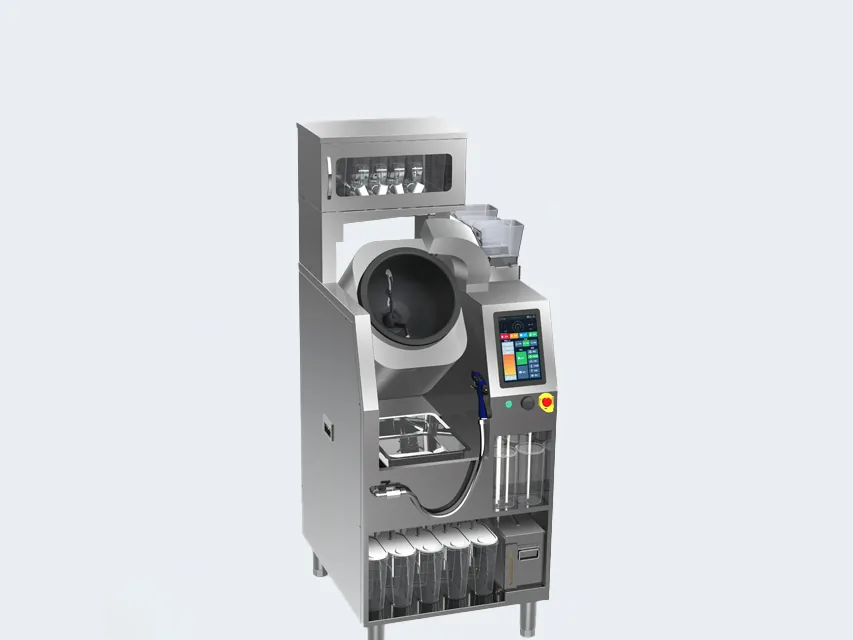 TC-E20A cooking robot: rotating drum, touchscreen and seasoning bottles